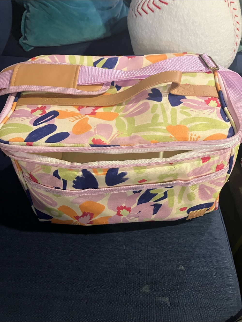 Floral Multi-Color Insulated Cosmetic & Toiletry Bag with Pink Trim